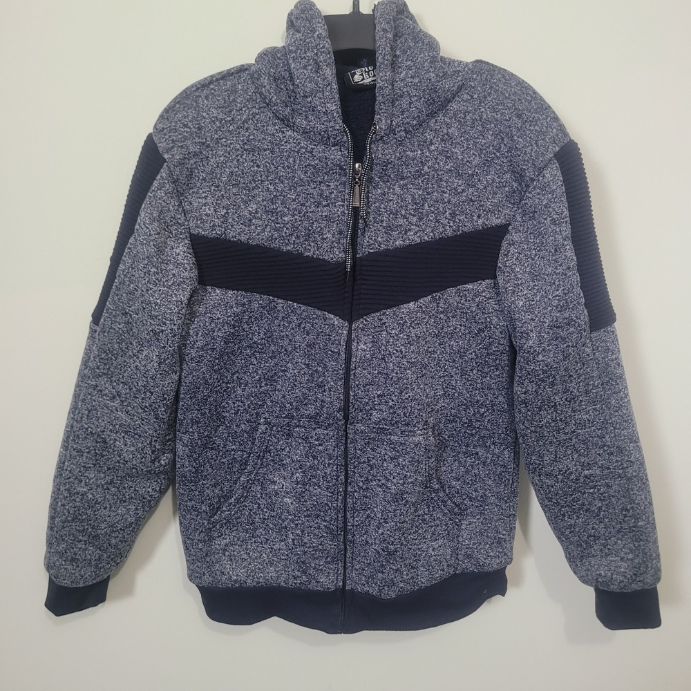 Old Skool Size S Zip Up Hoodie Mens Grey Sherpa Lined Ribbed MF6034